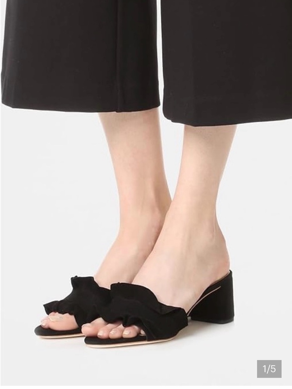 Loeffler Randall Vera Ruffle Slide Mule Sandal Black Suede Size 8